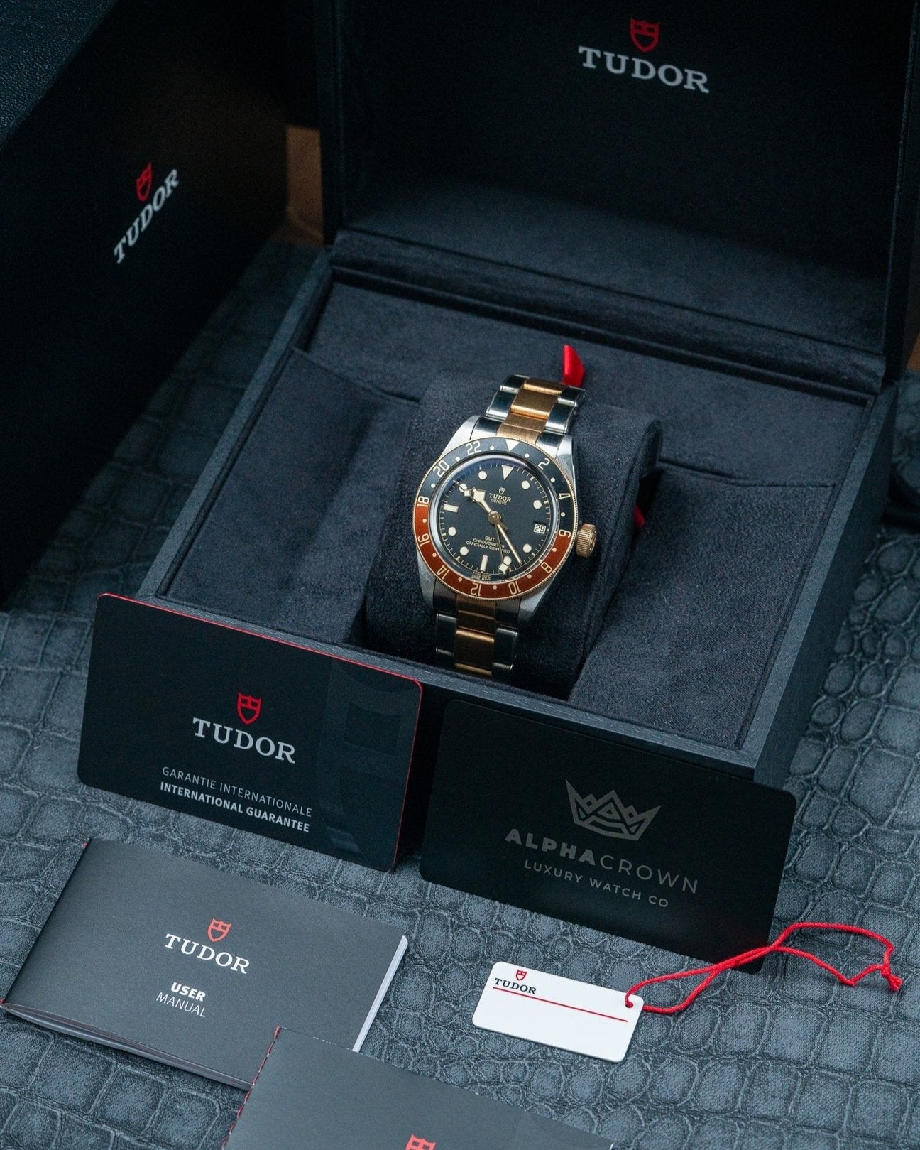 41mm Two Tone Yellow Gold Tudor Black Bay GMT Rootbeer Watch at Alpha Crown