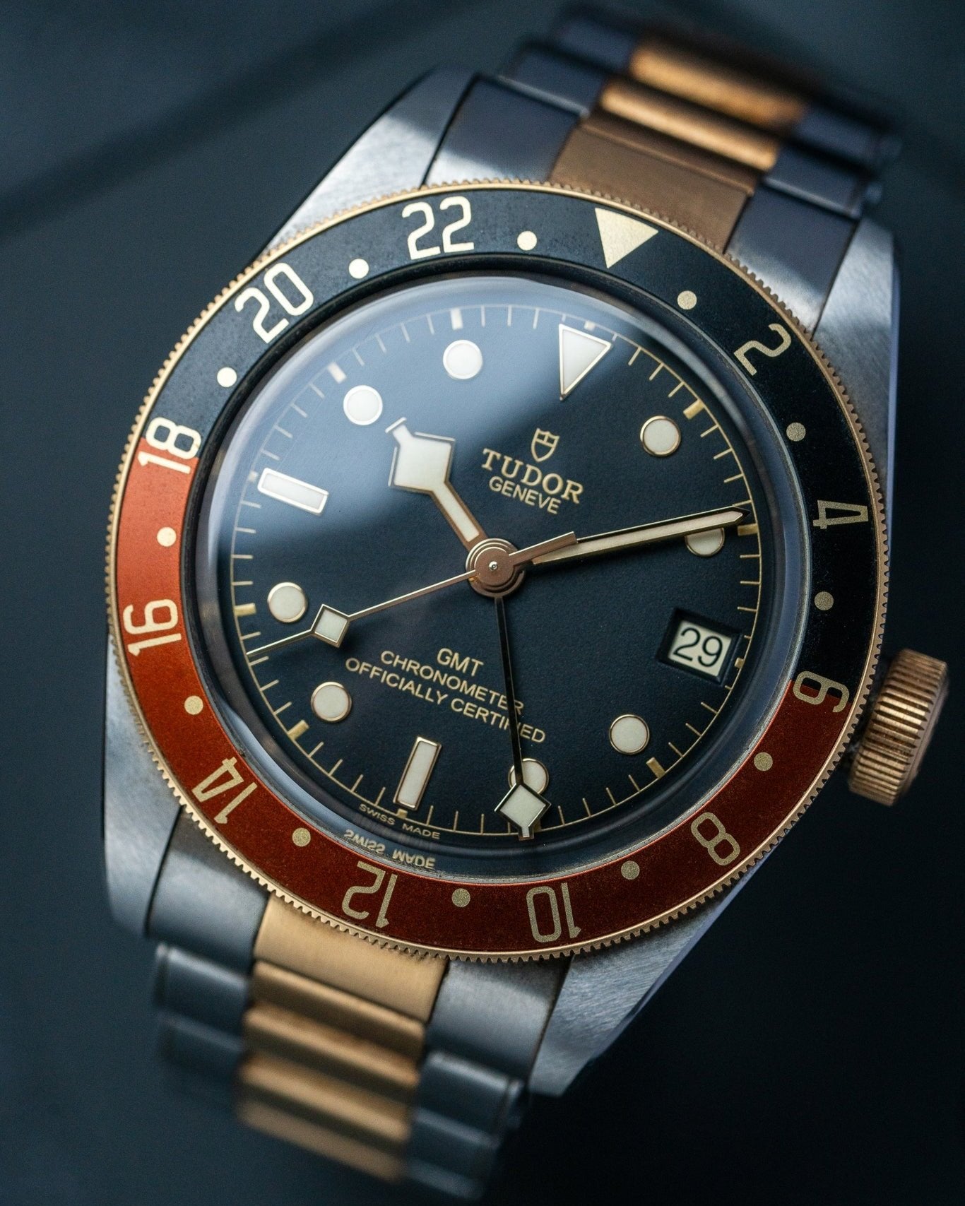 41mm Two Tone Yellow Gold Tudor Black Bay GMT Rootbeer Watch at Alpha Crown