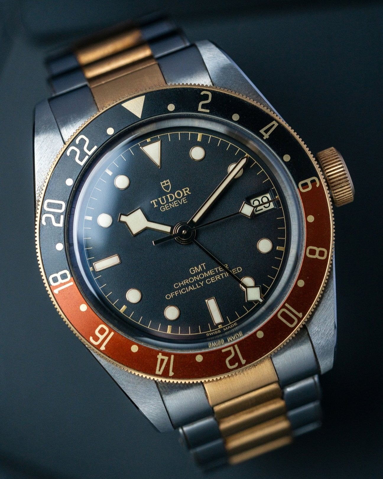 41mm Two Tone Yellow Gold Tudor Black Bay GMT Rootbeer Watch at Alpha Crown